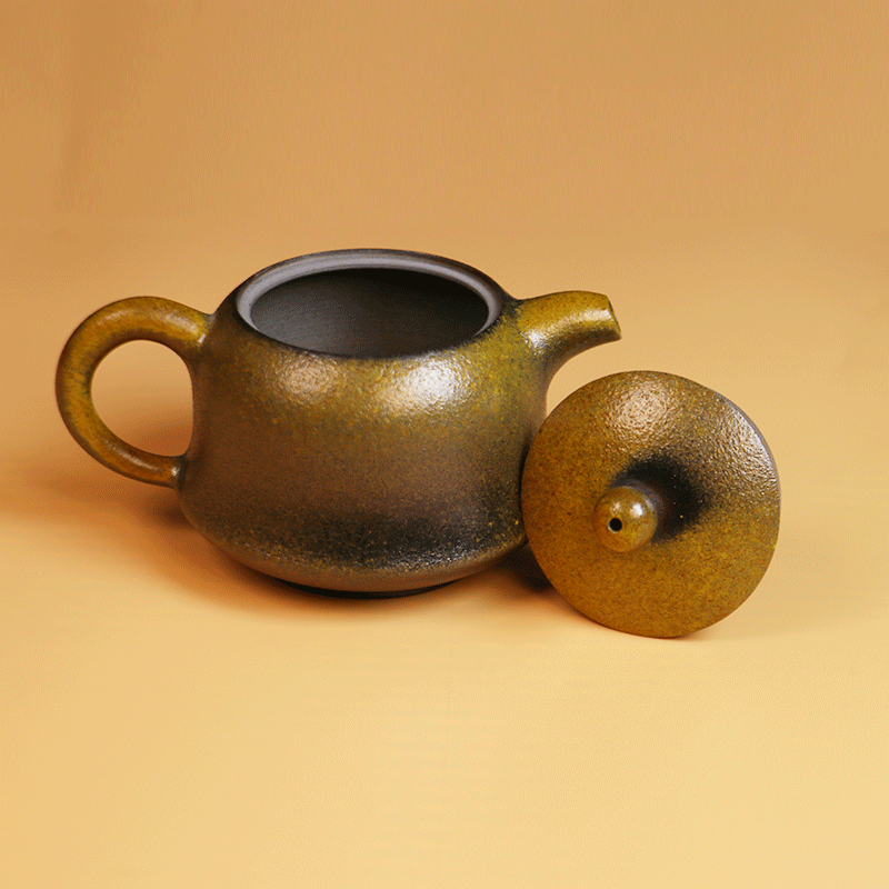 Handcerami artisan Rongchang Chinese pottery teapot with removable lid in earthy brown tones
