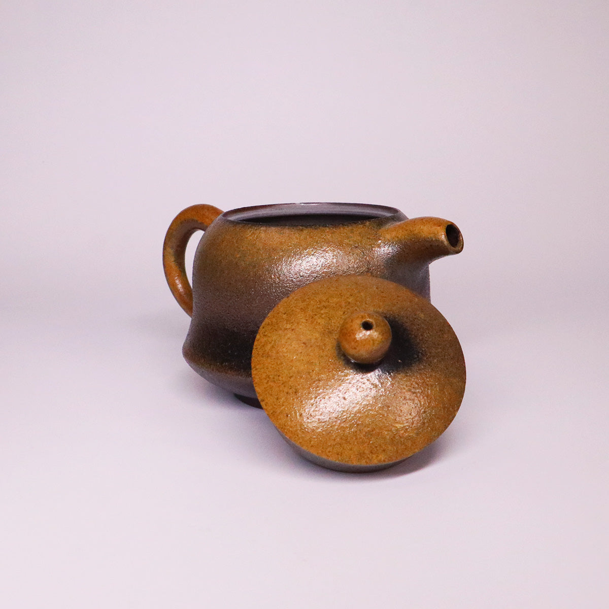 Handcerami artisan Rongchang Chinese pottery teapot with removable lid and textured brown finish