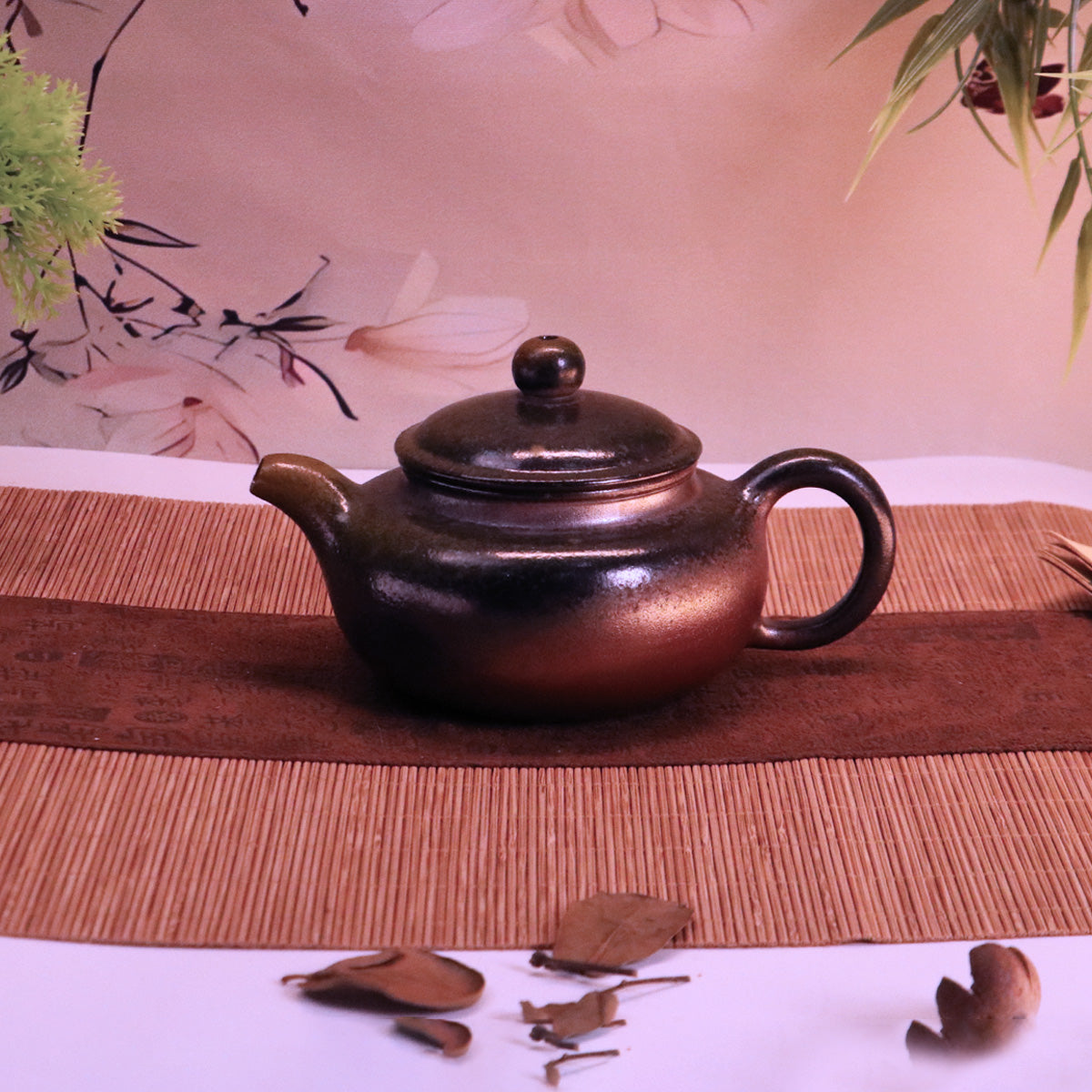 Chinese Handcrafted Fanggu Teapot pure handmade ceramics by handcerami in a rustic brown finish