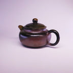 Chinese Handcrafted Fanggu Teapot pure handmade ceramic with dark glossy finish and round handle