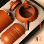 Handmade Rongchang ceramic teapot set with cups and lid in a stylish storage case