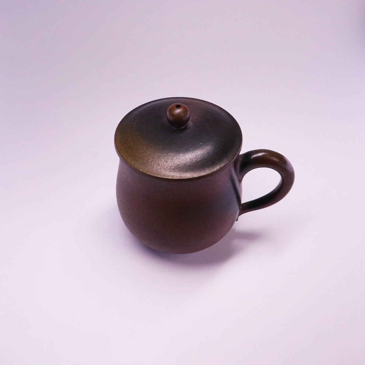 Handmade Chinese Rongchang ceramics Belle Cup in brown with lid and handle by handcerami