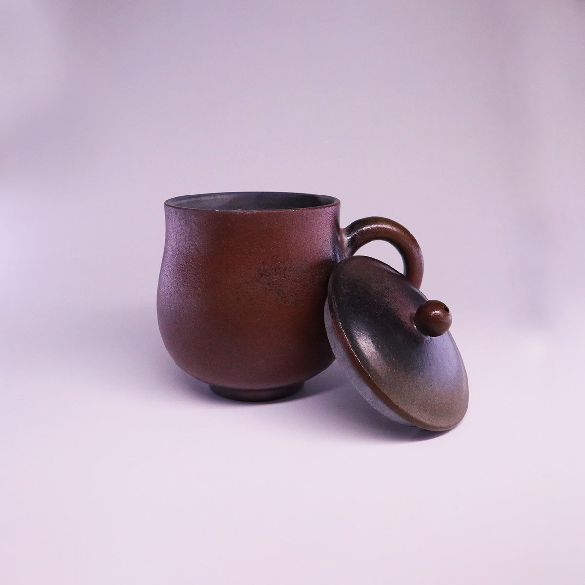 Chinese Rongchang ceramics Belle Cup in brown pure handmade ceramic with lid and handle